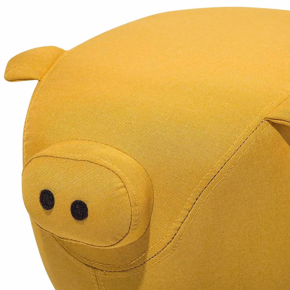 Wyld and Coco Pig-Shaped Kids Stool in Yellow Fabric with Solid Rubberwood Legs – 4
