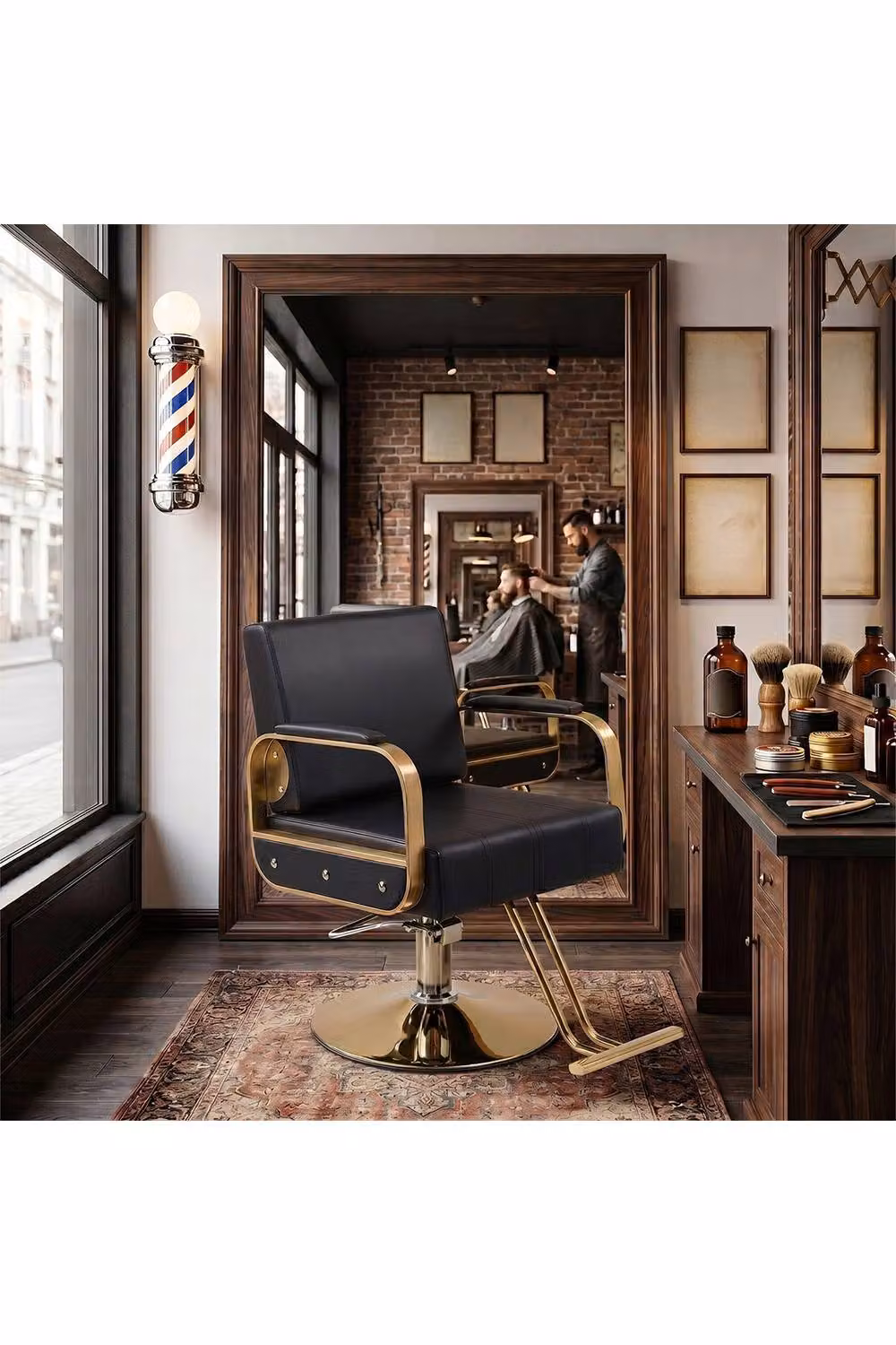 Living and Home Adjustable Height Swivel Salon Barber Chair in Black – 4