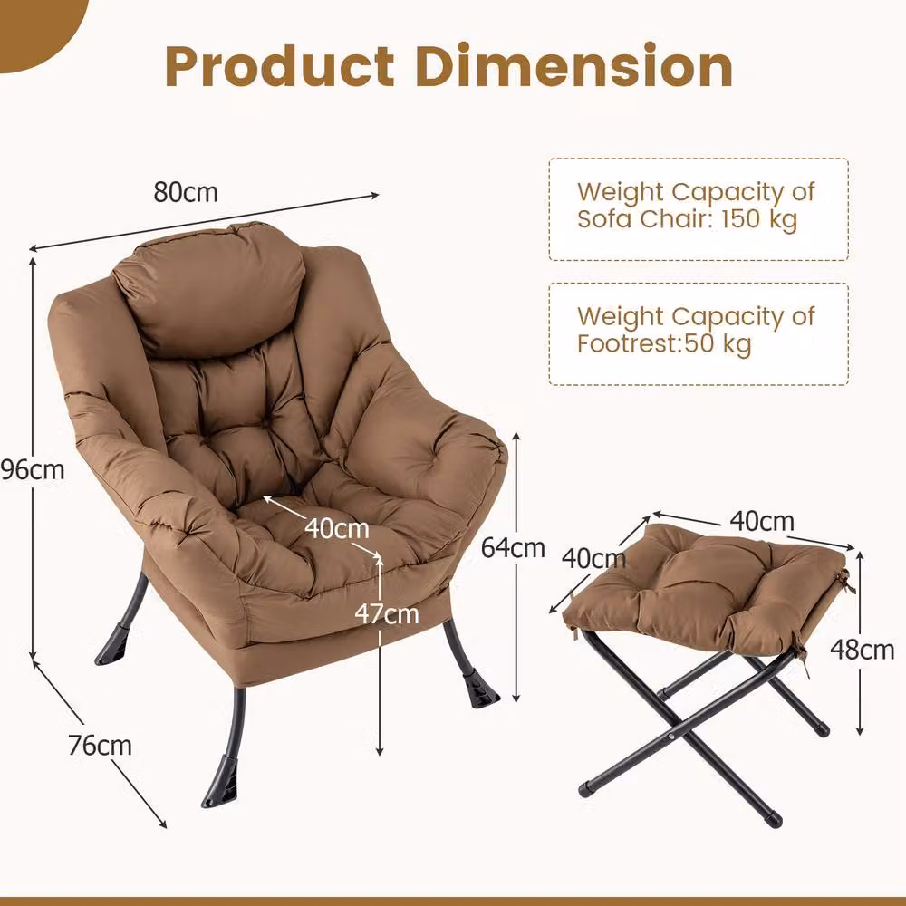 Costway Modern Leisure Reading Lounge Chair with Ottoman in Brown – 2