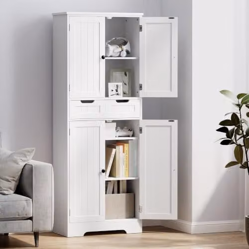 HOMCOM Freestanding Tall Bathroom Cabinet with Drawers and Shelves, White, W/D/H: 60 x 30 x 160 cm – 4