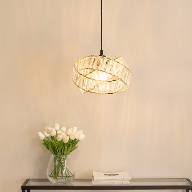 ValueLights Hudson Pair of Grey and Gold Acrylic Jewel Intertwined Twist Easy Fit Lamp Shades
