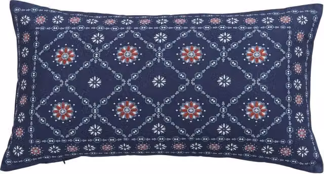Joules Grove Embroidered Rectangular Cotton Cushion in Blue Mix