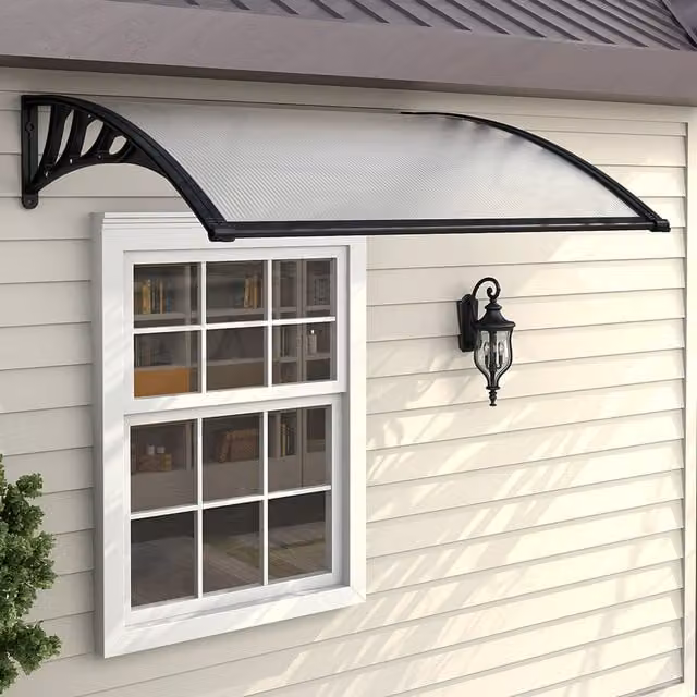 Livingandhome Outdoor Curved Shielded Rain Shelter in Black and Transparent, Width: 120 cm