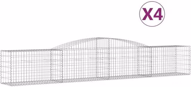 Berkfield Home Arched Gabion Baskets, 4 Piece Set, Silver Galvanised Steel, W: 400 cm, D: 50 cm, H: 60-80 cm – 1