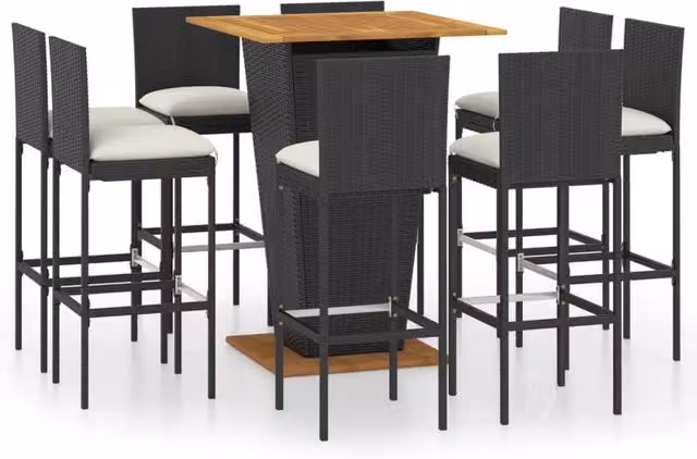 Berkfield Home 9 Piece Modern Garden Bar Set with Acacia Wood and Black Poly Rattan – 1