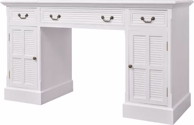 Berkfield Home Double Pedestal Writing Desk in White, W/D/H: 140 x 48 x 80 cm – 1