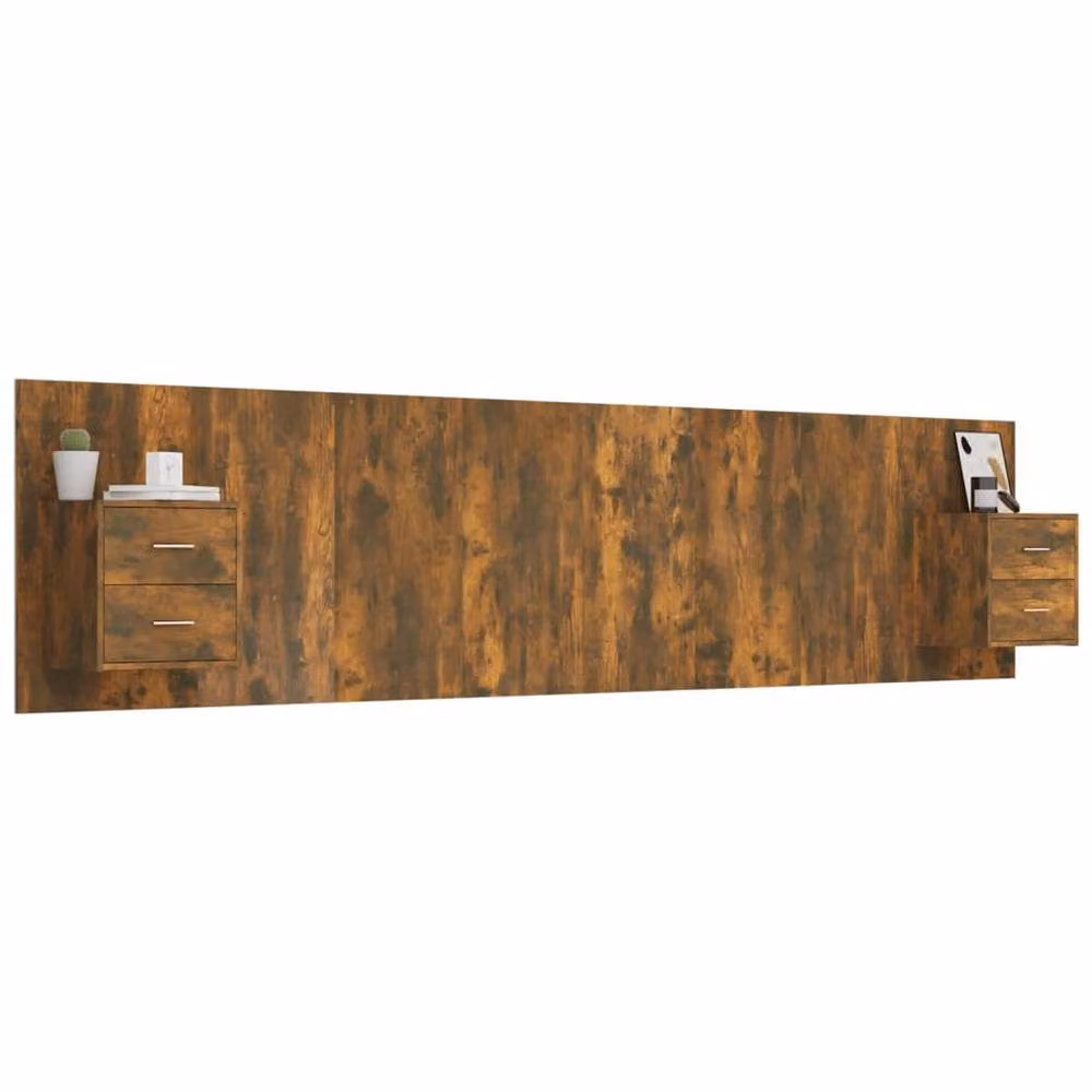 Berkfield Home Bed Headboard with Integrated Nightstands in Smoked Oak Brown Engineered Wood – 3