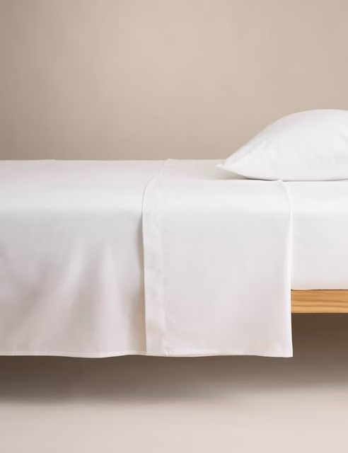 M&S White Cotton Rich Percale Flat Sheet, 200 x 200 cm
