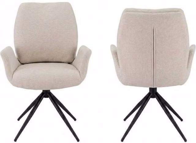HOME LUXE INTERIOR Fairmont 360 Swivel Dining Chairs, Set of 2, Beige Fabric with Metal Frame – 1