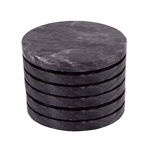 Argon Tableware Black Marble Round Coasters, Pack of 6, Diameter: 10 cm – 1