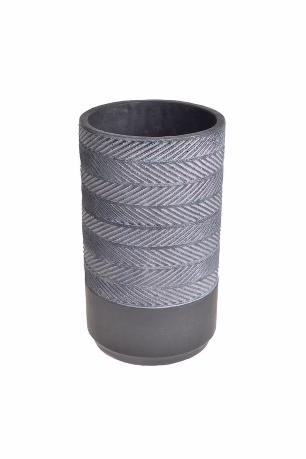 KDMD Tall Dark Grey Cylinder Cement Vase with Oblique Pattern – 2