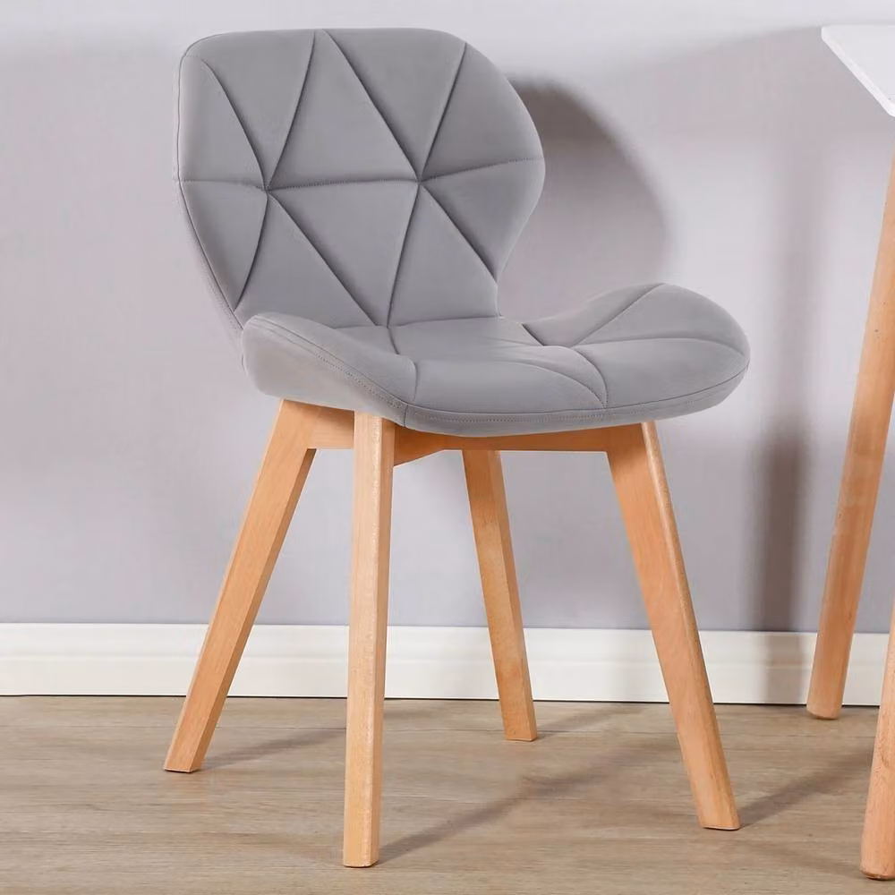 VOGREX Set of 2 Grey Synthetic Leather Dining Chairs with Beech Wood Legs and Geometric Diamond Stitching – 3