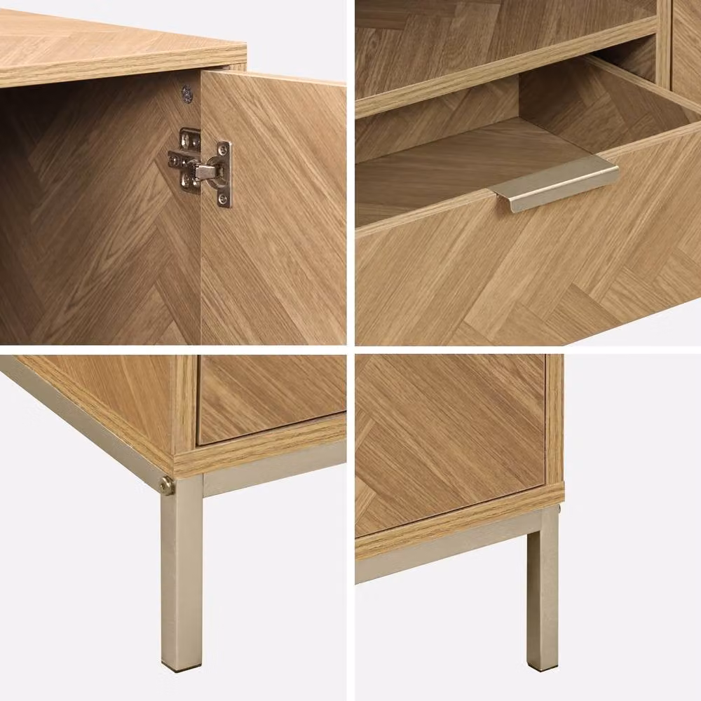 Sweekeek Herringbone Sideboard with 3 Drawers in Light Brown, 160 cm Width – 3