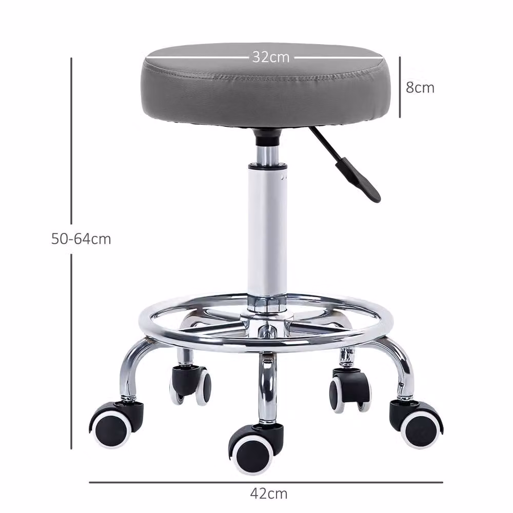 STILVORA Adjustable Rolling Stool with Castors in Grey Synthetic Leather – 2
