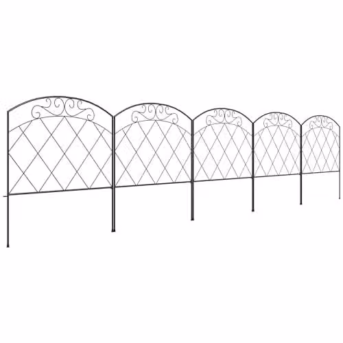 Outsunny Black Metal Swirl Decorative Garden Picket Fence Panels, H: 61 cm x W: 3 m
