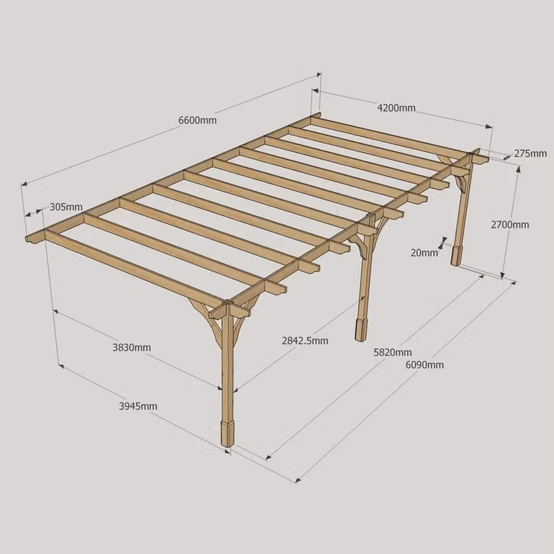 Rutland County Garden Furniture Ltd Wall Mounted Premium Lean-to Pergola, Brown, W: 660 cm, D: 420 cm, H: 270 cm – 5