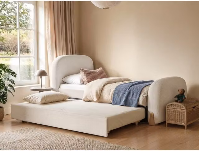 Flair Modern Upholstered Bouclé Day Bed in White, W/D/H: 90 x 200 cm