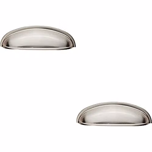 Loops 2 Pack Shaker Cup Pull Handle in Brushed Silver, W: 12.4 cm, D: 3.5 cm, Fixing Centres: 9.6 cm
