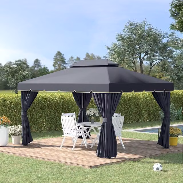 Outsunny Black Hip Roof Gazebo Canopy Garden Shelter with Aluminium and Polyester Frame, W/D/H: 390 x 290 x 290 cm