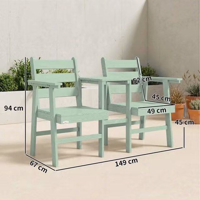Outsunny Green Embossed Wood Jack and Jill Garden Loveseat