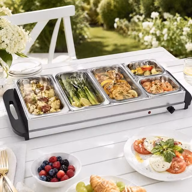 STILVORA Electric Food Warmer with 5 Trays in Silver