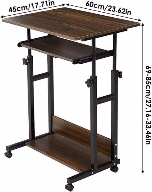 FORGEVIO Dark Oak Adjustable Mobile Computer Stand and Laptop Desk in Dark Brown