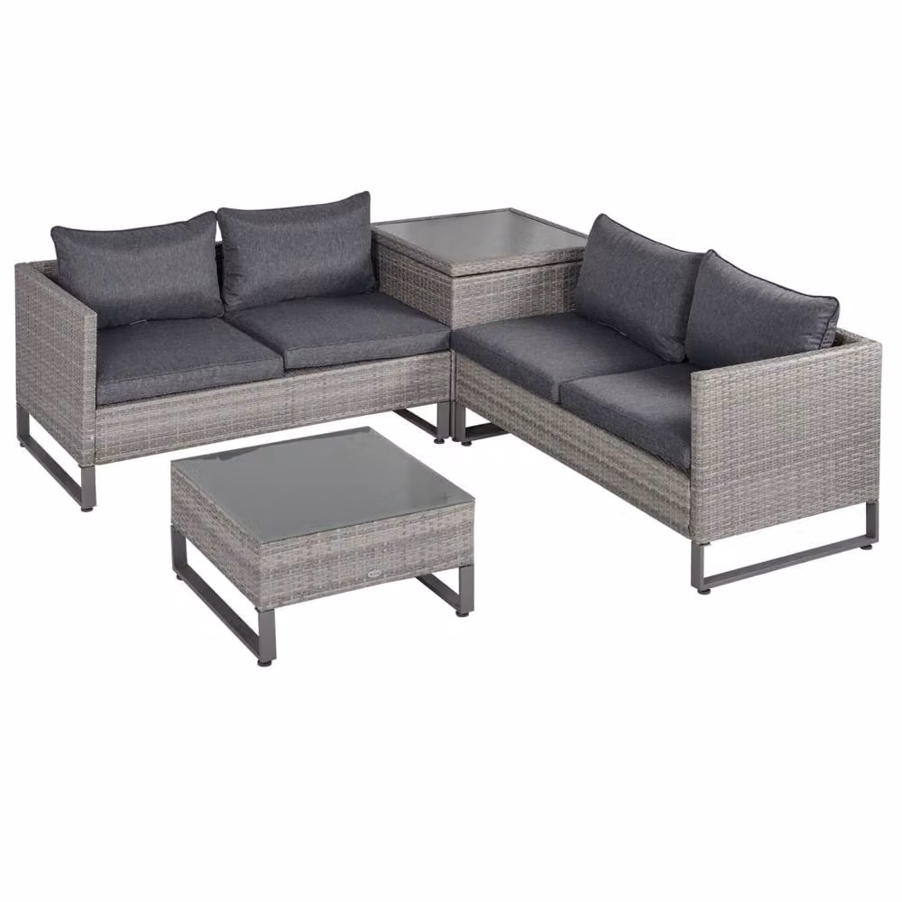 Wyld Haus Samilo 4 Seater Grey Rattan Garden Sofa Set with Glass Coffee Table and Storage – 2