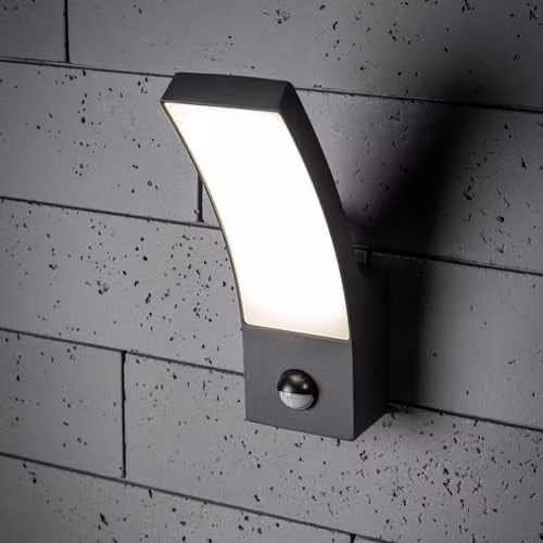 CGC Lighting Millie Black Modern LED Outdoor Wall Light with PIR Motion Sensor, Aluminium Construction, 4000k Cool White, IP54 Rated