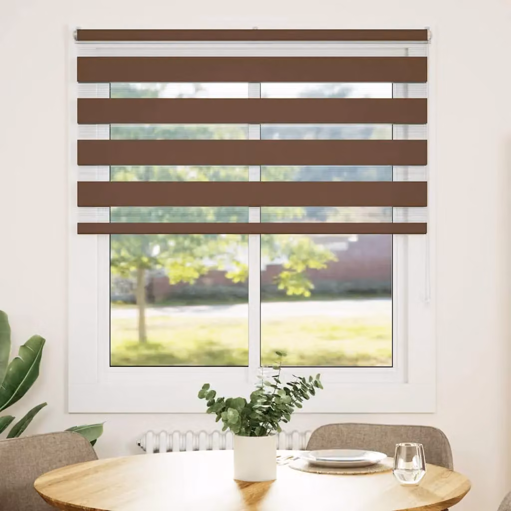 Berkfield Home Brown Zebra Day and Night Blind with Polyester Fabric, W: 130 cm, H: 150 cm – 2