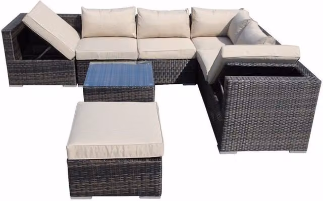Furniture One 8 Piece Modular Rattan Garden Corner Sofa Set in Mix Brown