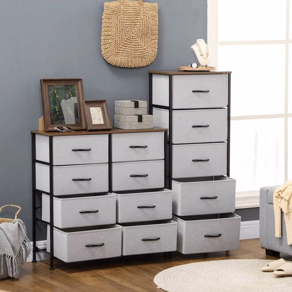 NESTLUNE 5 Drawer Fabric Chest of Drawers in Grey, W: 100 cm, D: 15 cm, H: 15 cm – 5