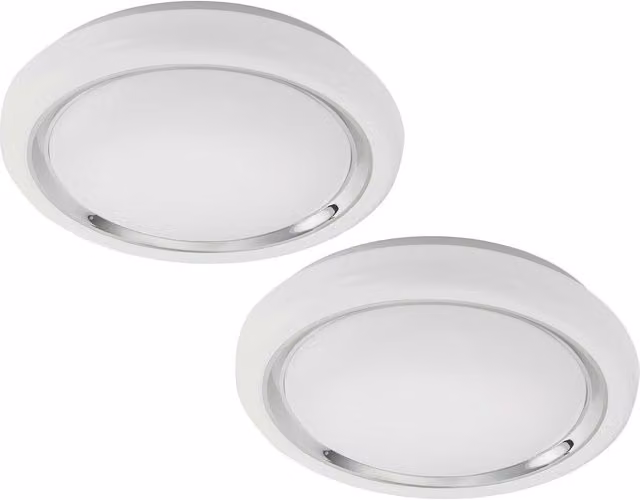 Loops 2 Pack Modern Round LED Ceiling and Wall Flush Light in White and Chrome, 23W