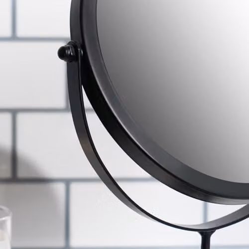 OHS Round Stainless Steel Vanity Mirror in Black and Silver with Tabletop Stand – 2