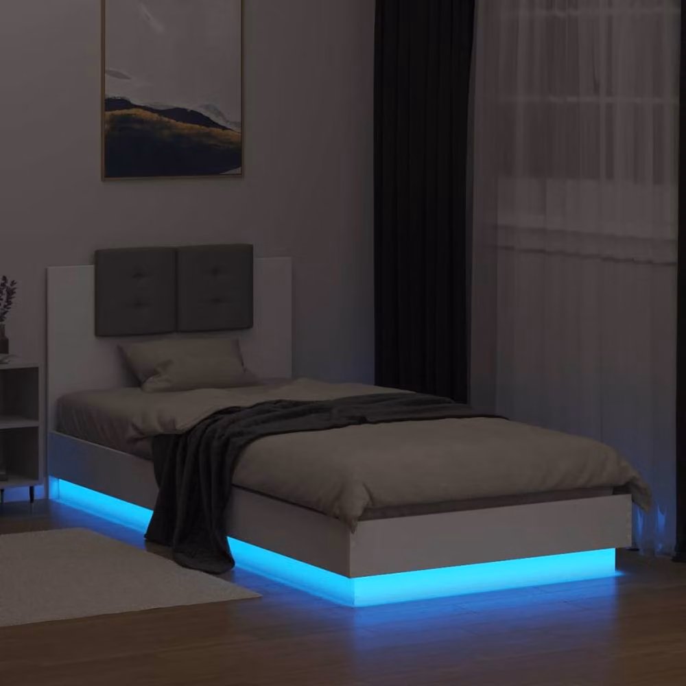 Berkfield Home Durable Bed Frame with Under-Bed LED Lighting in White, W/D/H: 90 x 200 cm – 3