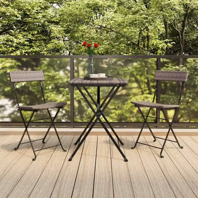 Berkfield Home 3 Piece Folding Bistro Set in Grey Poly Rattan and Steel – 1