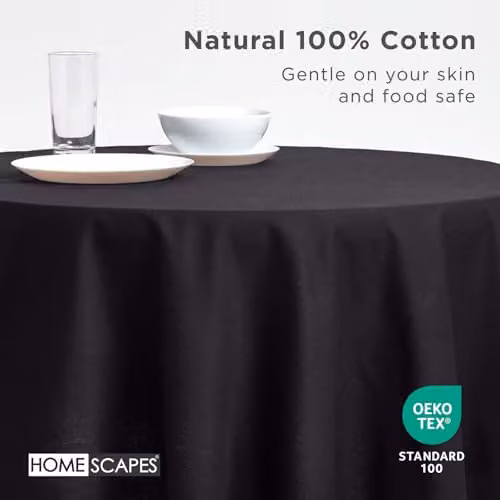 Homescapes Plain Black Round Cotton Tablecloth, Diameter: 178 cm – 3