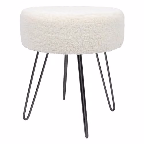 Harbour Housewares Round Bouclé Footstool with Gold Base in White and Black