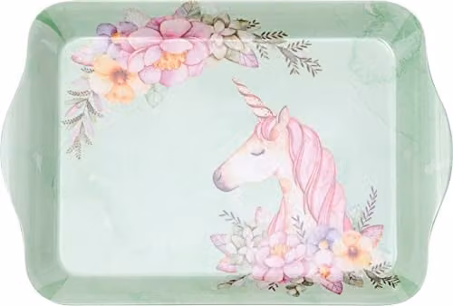 St Helens Home & Garden Melamine Unicorn Serving Tray in Turquoise, W: 21 cm, D: 14 cm, H: 2 cm