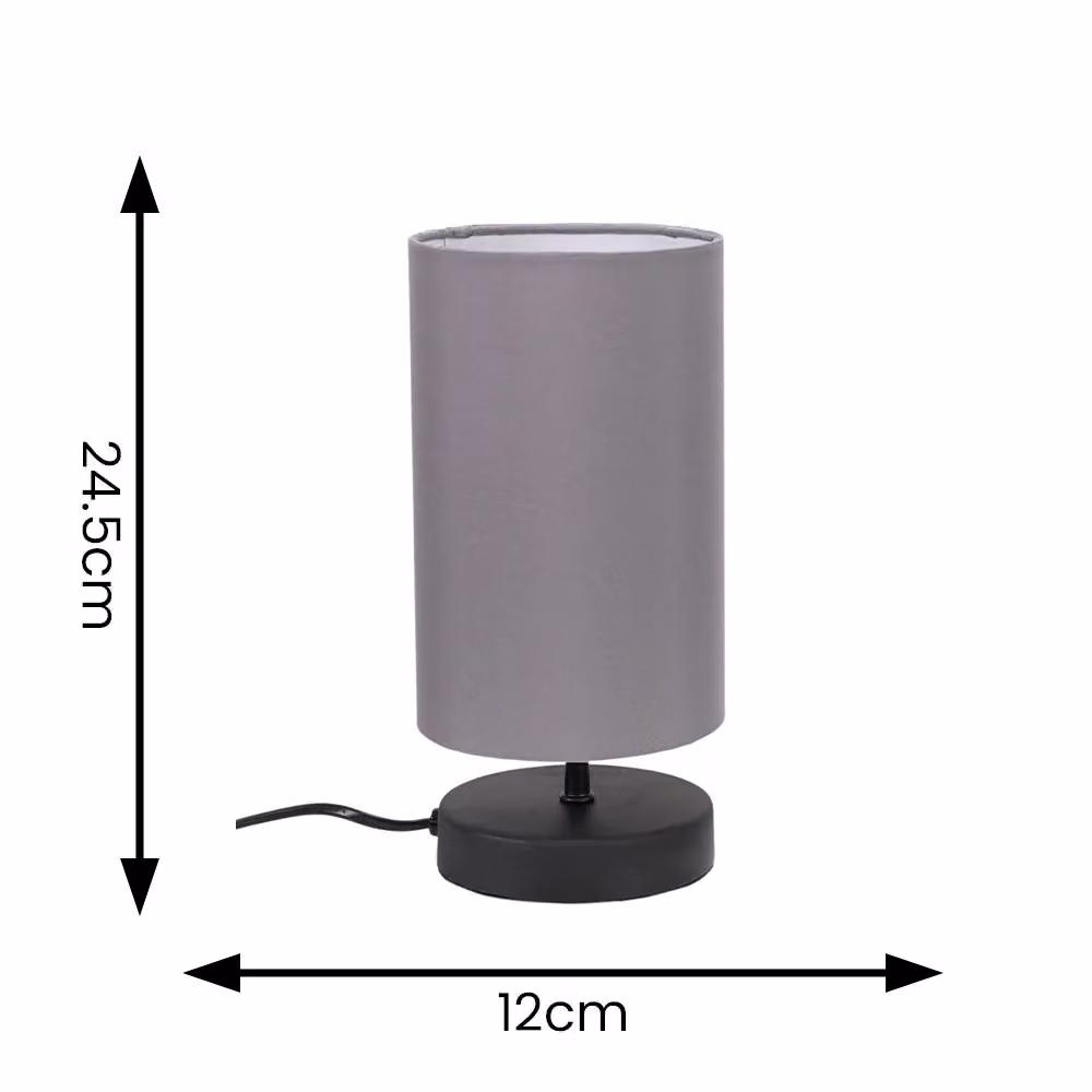 ValueLights Francis Pair of Black Dimmable Touch Table Lamps with Grey Fabric Shades and Bulbs Included – 3
