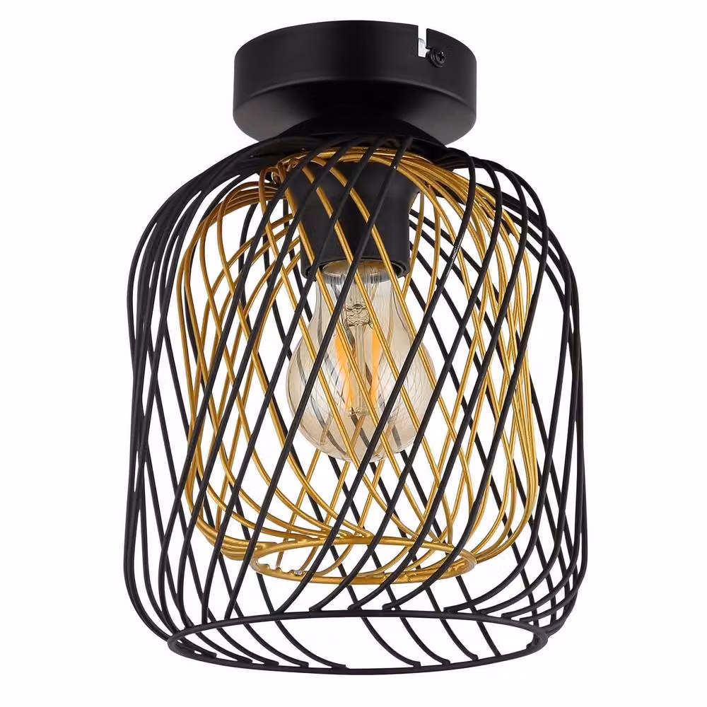 Netlighting Dichti Semi Flush Ceiling Light in Matt Black and Gold/Brass, W/D/H: 40 x 24.5 x 18 cm – 2