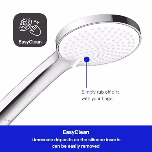 Duravit Universal Round Hand Shower with 3 Jet Types and Water-Saving MinusFlow Function, Chrome/White, Diameter: 11 cm – 2