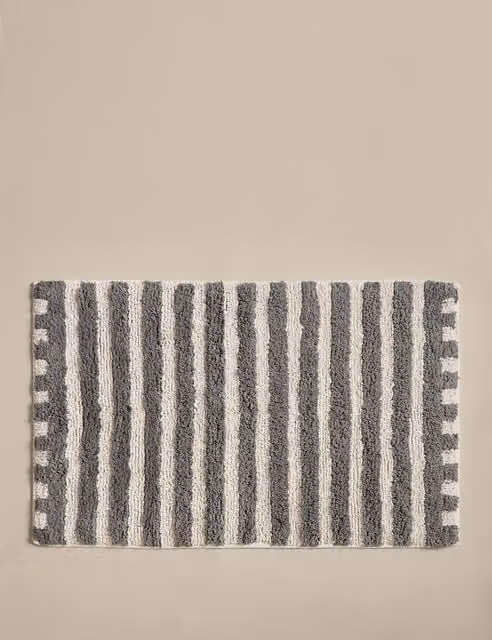 M&S Charcoal Grey Striped Cotton Tufted Bath Mat