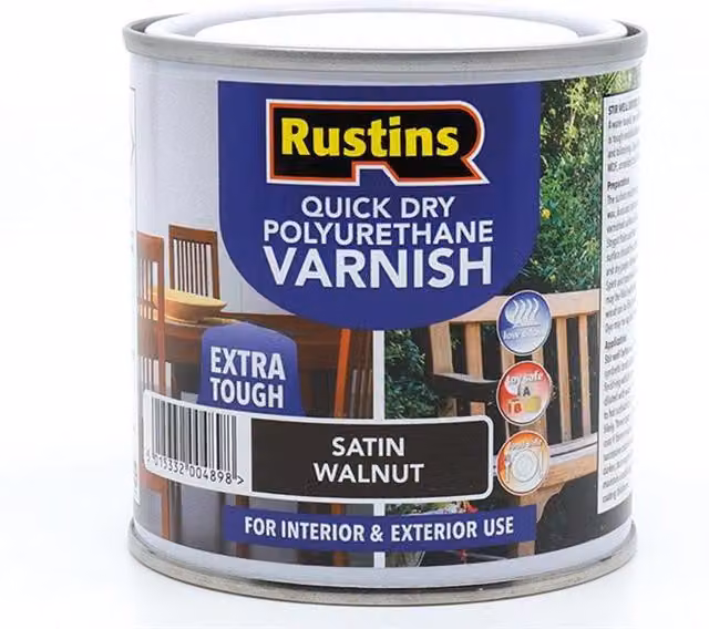 Rustins Quick Dry Water-Based Polyurethane Wood Varnish, Satin, Brown, 250ml – 1