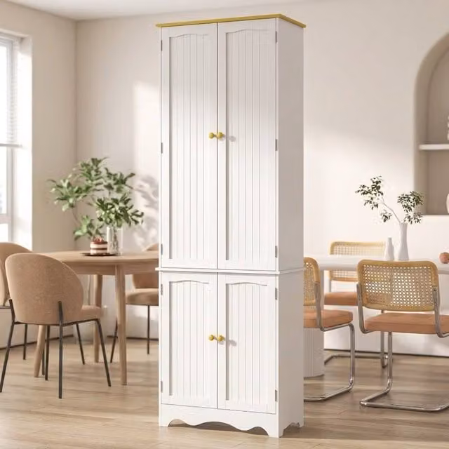 STILVORA White 4-Door Freestanding Kitchen Pantry Storage Cabinet with 6 Tiers and Hinged Doors – 1
