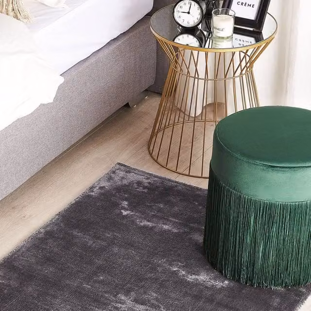 Wyld and Coco Hand-Woven Viscose and Cotton Rectangular Rug in Grey, W: 80 cm, L: 150 cm