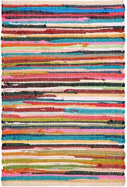 Bravich LTD Handwoven Multicolour Cotton Chindi Rag Area Rug, Reversible Flat Weave, W: 290 cm, D: 200 cm