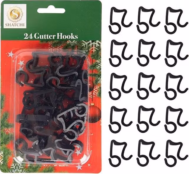 Shatchi 24-Piece Black Plastic Gutter Hooks for Outdoor LED String and Rope Lights – 8