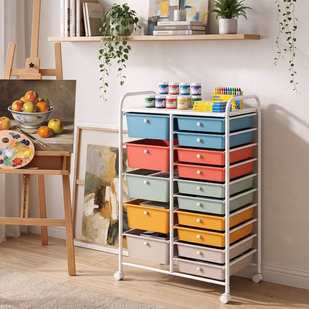 Gymax 15 Drawer Rolling Storage Cart in Multicolour Metal – 2
