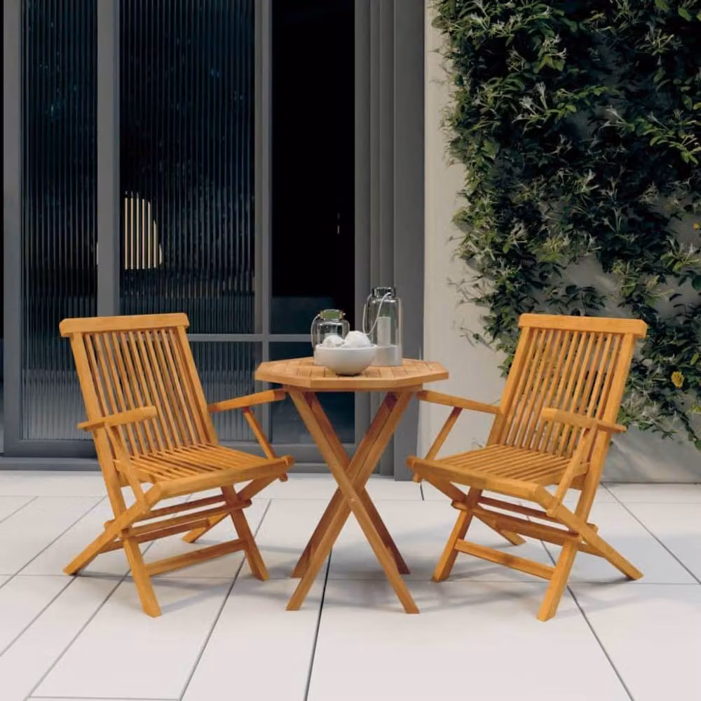 Berkfield Home Beautiful 3 Piece Solid Teak Wood Garden Dining Set in Brown – 2