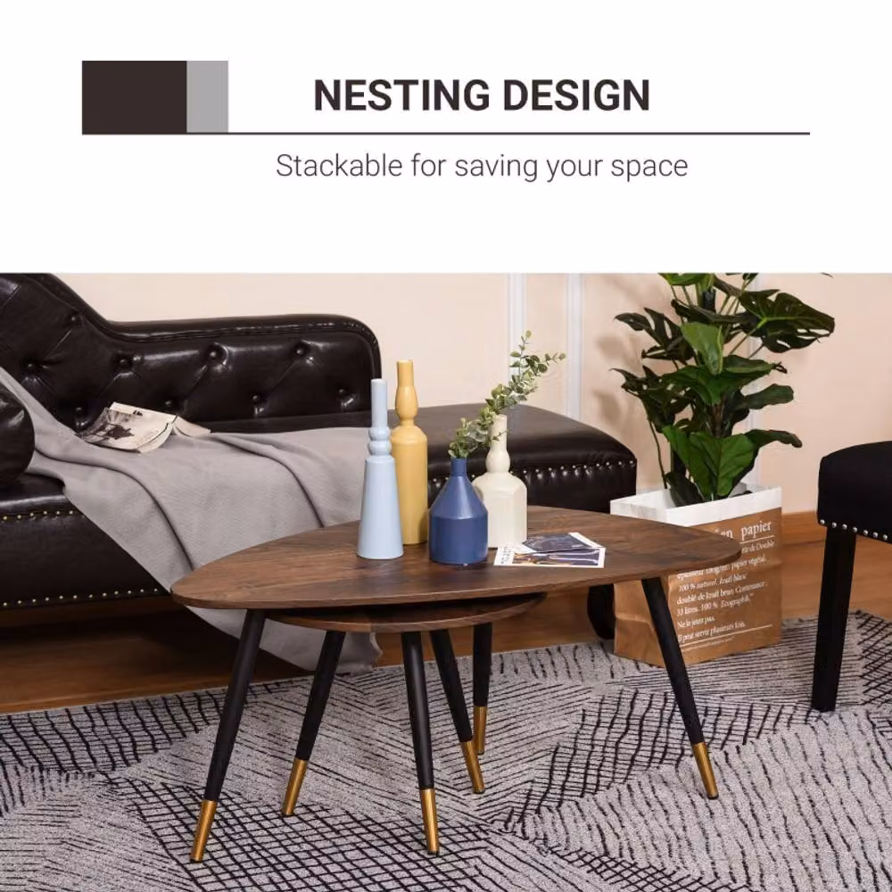 STILVORA 2-Piece Scandinavian Nested Coffee Table Set in Brown and Black with Wood and Metal Legs – 4